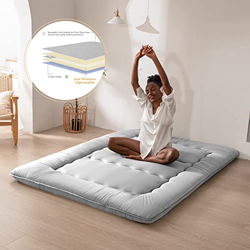 Image of MAXYOYO Japanese Floor Mattress Futon Mattress, Thicken Tatami Mat Sleeping Pad Foldable Roll Up Mattress Boys Girls Dormitory Mattress Pad Kids Floor Couches and Sofas, Grey, King