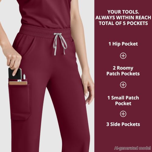 Image of Women's 7-Pocket Scrub Pants - Straight Leg, Mid-Rise, Drawstring | Soft stretch knit Mid-rise drawstring Side slits Wrinkle-resistant Machine washable For nurses /doctors /vets