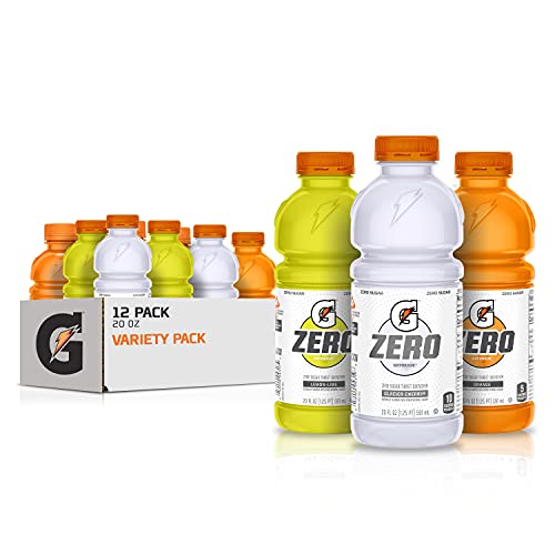 Gatorade Zero Sugar Thirst Quencher, 3 flavor Variety Pack, 20 Ounce Bottles (Pack of 12)