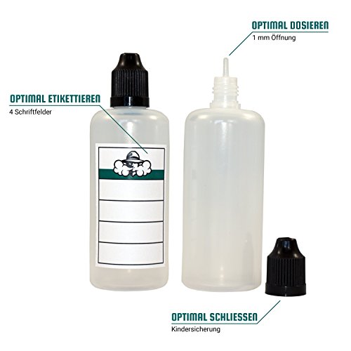 tiroba 15x Tropfflasche 100ml / gratis Trichter / 2x Messbecher / 15x Etiketten - Plastikflasche – Bild 3