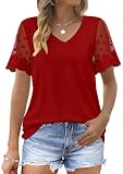 OFEEFAN Plus Size Tops for Women Short Sleeve Cute Summer Tops Red XXX-Large
