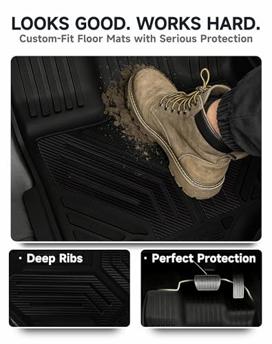 Image of Premium Color TPE Floor Mats for Ford F-150 2015-2026 | Carbon Fiber Wing Design| F150 Lightning 2022-2025 SuperCrew (Rear w /o Fold Flat Storage) | Heavy Duty Car Carpet All-Weather Protection