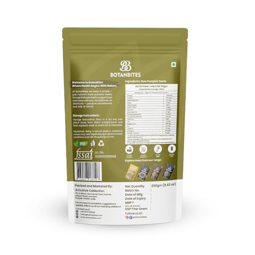Image of BOTANBITES Pumpkin Seeds 250g | High in Protein, Fibre & Omega-3 | Keto-Friendly Snack | Rich in Magnesium & Zinc | Immunity Booster & Fat Loss Superfood (250g)