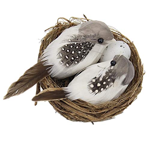 HomeDecTime Artificial Hay Bird Nest & Foam Birds & Bird Egg For Home Tree Decor