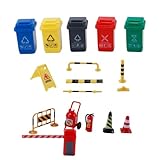 Orivin 17-teiliges Mini-Verkehrsset, Warnschilder, Kollisionsschutzkegel, Mülltonnensortierung, Verkehrslehre-Requisiten