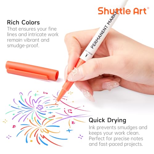 Image of Shuttle Art Permanent Marker, 30 Colors Ultra Fine Point, Assorted Colors, Works on Plastic,Wood,Stone,Metal and Glass for Kids Adult Coloring Doodling Marking