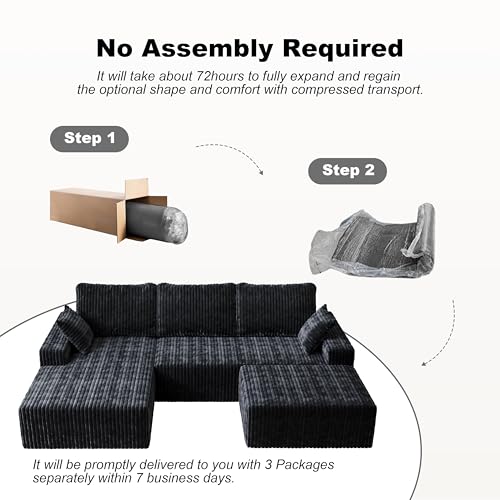 Image of Modular Sectional Sofa Couches L-Shape Couch 3 Seat Modular Sofa Memory Foam Sectional Couches for Living Room (Black, 108 inch+Left Chaise + Ottoman)