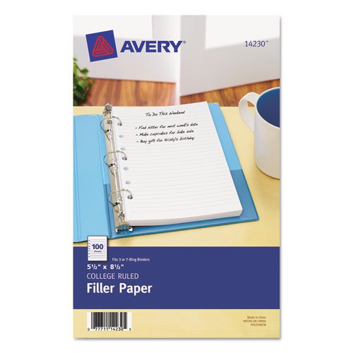 Avery® Mini Binder Filler Paper, Fits 3-Ring/7-Ring Binders, 5-1/2" x 8-1/2", College Ruled, Pack of 100 Sheets
