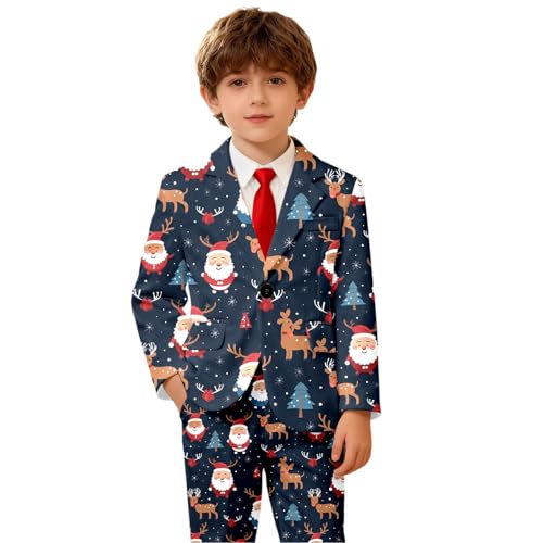 Prenda festiva para niños y adolescentes chaqueta temática de temporada para otoño e invierno abrigo elegante con estampado navideño para fotos familiares y uso diario (Navy, 9-10 Years) #69