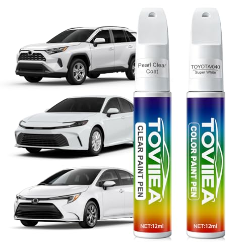 Toviiea Super White(040) Touch Up Paint Compatible with TOYOTA 2-In-1 Car Scratch Remover Pen Car Paint Scratch Repair Kit for Scratches Chips & Nicks 2-PCS SET