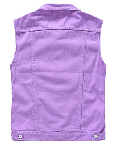 Image of ebossy Men's Ripped Distressed Denim Vest Sleeveless Button Up Jean Vest Jacket (X-Small, Purple)