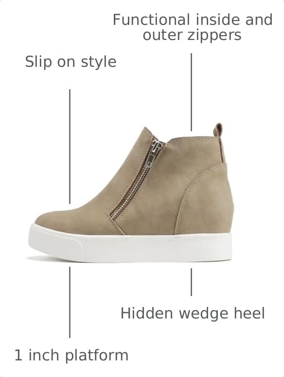 Image of Soda Taylor Hidden Wedge Sole Booties Ankle Heels Sneaker Shoes Side Zipper