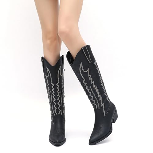 Image of GLOBALWIN Women's Knee High Long Pointed Toe Western Cowboy Boots For Women