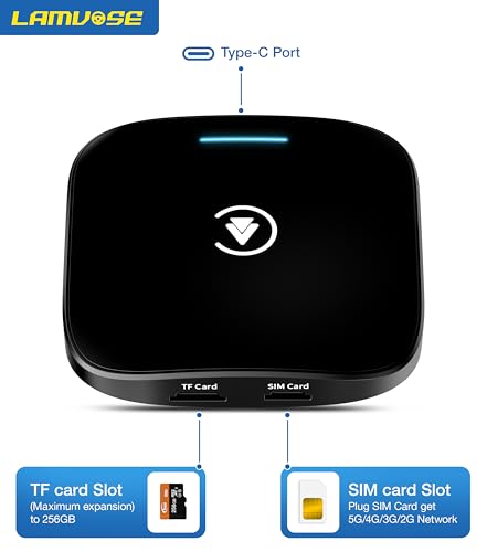 Wireless CarPlay Adapter, CarPlay Wireless Adapter for Car with/TF&SIM Card/Tiktok/YouTube, CarPlay Ai Box Perfect for/Android CarPlay for Factory Wired CarPlay Cars from 2016