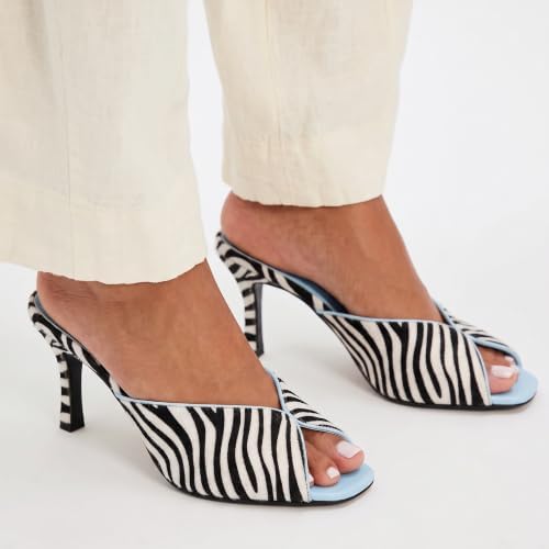 Clmhoe Zebra High Heeled Sandals for Women Open Peep Toe Mules Slip On Stiletto Slides Casual Wedding Comfortable Pumps Shoes — view 2