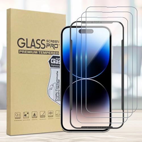 3 Pack Screen Protector Compatible with iPhone 14 Pro Max with Installation Frame Anti-Scratch 9H Hardness Tempered Glass Bubble Free Case Friendly