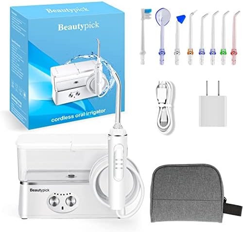 Water Flosser Cordless for Teeth,Beautypick Portable Dental Oral Irrigator, Compact& Rechargeable Water Teeth Cleaner Pick,420ML Reservoir &8 Nozzles for Home Travel