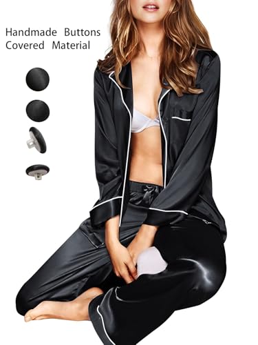 Image of Lonxu Silk Satin Womens Pajama Sets Button Down Sleepwear Loungewear XS~3XL