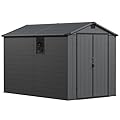 Greesum 6x10FT Plastic Storage Shed with Floor, Resin Outdoor Storaged Sheds with Lockable Double Door, Window and Vents, All-Weather Tool Sheds for Garden, Backyard, Patio, Dark Gray