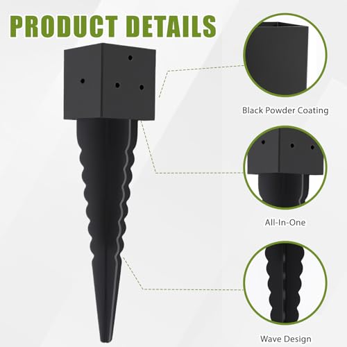 Image of 2 Pcs 16 inch 4x4 Fence Post Anchor Ground Spike (Actual:3.6 inchx3.6 inch), 4x4 Post Spike Black,Mailbox Post Anchor for Fences, Mailboxes,Pergolas,Patios,Birdhouses,Road Signs