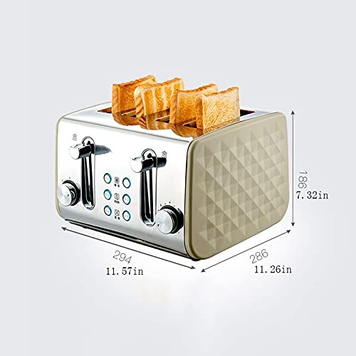 YAYA2021-SHOP Brotbackautomat Toaster 4 Scheibe, Edelstahl-Toaster-Doppelsteuerung, 7 Arten von Zahnradsteuerung, 1,5… – Bild 3