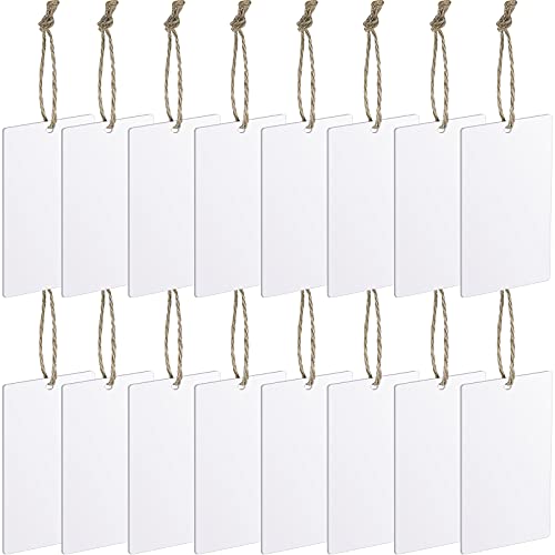 Zonon 24 Pieces Basket Tags Hanging Labels Sign for Basket or Storage Bins with Natural Twine String Clip on for Kitchen Pantry Office(White)