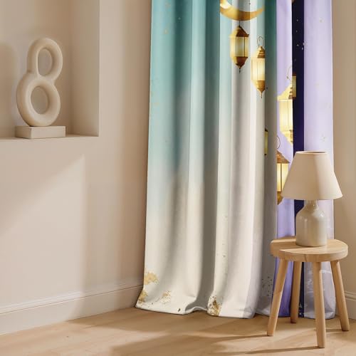 Image of Ultimate Trends Room Darkening Digital Printed 3D Prints Curtain 65-70% Opacity,Diamond Eyelets, Tie Back, Floral Decorated, 7 FEET Pack of 2,Teal Purple