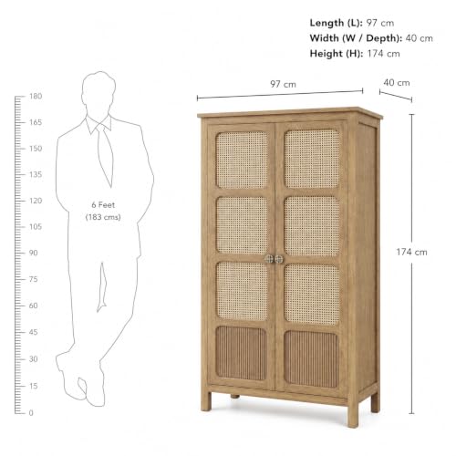 Image of The Attic Crestwood 2 Door Kitchen Cabinet, Multipurpose Cabinet for Bedroom Living Room Study bar, Solid Wood Bookshelf Kitchen Cabinet, Light Teak Matte Finish Cane