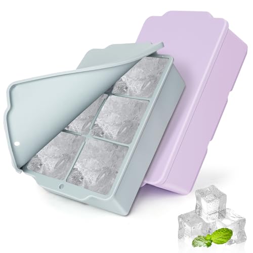 Lifhety Silicone Ice Cube Tray with Lid, 2 Pack Extra Large Ice Cube Moulds, Ice Trays for Freezer, Easy to Release, 5CM Big Ice Cubes for Chilled Drinks, Whisky, Cocktails and Food, BPA Free