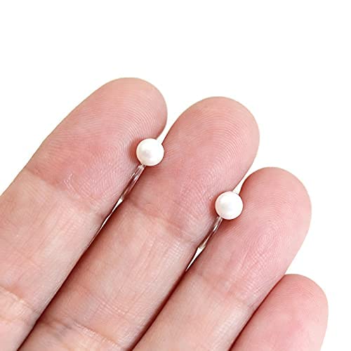 Pretty Smart Round Simulated Shell Pearl Invisible Clip On Earrings for Non-Pierced Ears White (3mm)