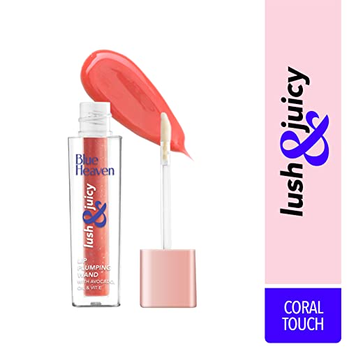 Image of Blue Heaven Lush & Juicy Tinted Lip Gloss | Enriched with Jojoba Oil (Rich in Vitamin E) & Shea Butter | Hydrating Formula | High Glossy Shine | Lightweight & Non-Sticky, Coral Touch, 4.5 ml