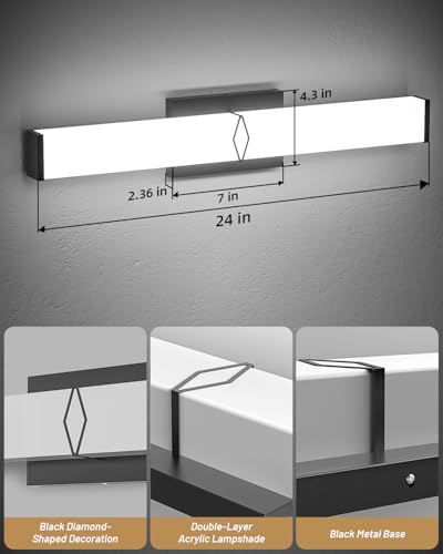 Image of Modern Bathroom Light Fixtures, 24inch Dimmable LED Bathroom Vanity Lights Over Mirror, 25W 2700LM 5CCT Black Vanity Lighting Fixtures for Mirror,ETL Certified