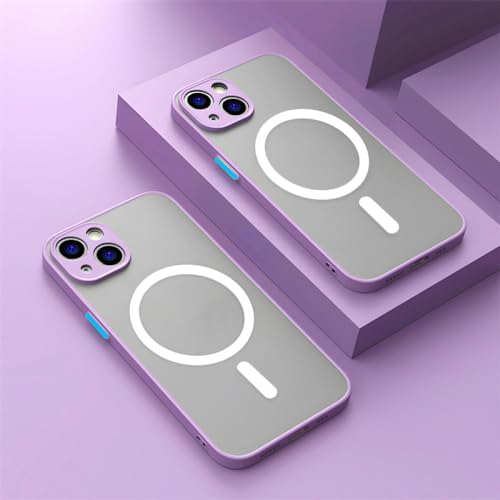 Coque iPhone 14 Plus violette mate idéale pour charger son téléphone sans fil au bureau