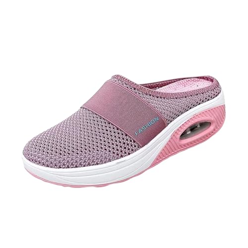Womens Air Cushion Slip-On Orthopedic Diabetic Walking Shoes with Arch-Support Mesh Orthotic Comfortable Sneakers Slip-On Mule Open Back Breathable Lightweight Slippers