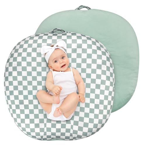 Image of Newborn Lounger Cover, Soft Comfortable Baby Lounger Cover, 1 Pack Reversible Removable Slipover for Infant Lounger Pillow, Green Checkered (Lounger not Included)