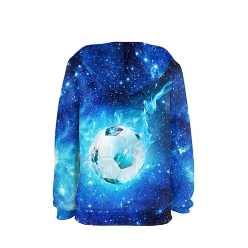 Boys Girls Hoodies 3D Printed Blue Fire Football Hooded Sweatshirts Casual Long Sleeve Galaxy Pullover with Pocket for 6-16 Years2