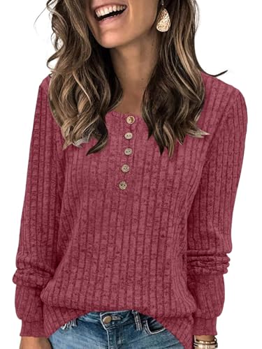 Image of DB MOON Womens Lightweight Sweaters 2026 Long Sleeve Henley Shirt Fall Casual Crewneck Tunic Tops