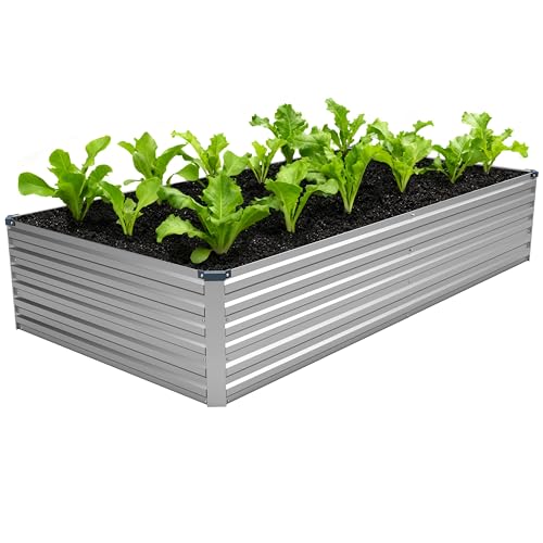 MGNO 8x4x1.5FT Galvanized Raised Garden Bed-Outdoor Planter Box for Vegetables-Metal Garden Bed,RRectangle Planting Box for Herb,Flower
