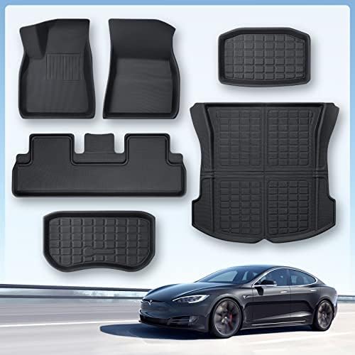 TAPTES 2023 2022 2021 Full Set Floor Mats Front Trunk Mats for Tesla Model 3 2021 2022 2023, Premium All Weather Anti-Slip Waterproof Floor Liners Cargo Rear Trunk Mat Interior Accessories (Set of 6)