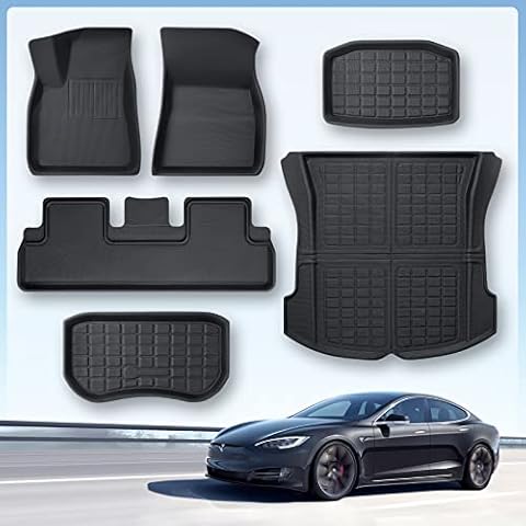 TAPTES 2023 2022 2021 Full Set Floor Mats Front Trunk Mats for Tesla Model 3 2021 2022 2023, Premium All Weather Anti-Slip Waterproof Floor Liners Cargo Rear Trunk Mat Interior Accessories (Set of 6) Cover