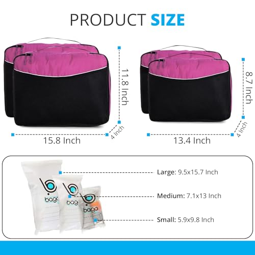 Bago Travel Bundle: 4 Pcs Packing Cubes (Pink) & 40L Duffel Bag (Pink) Set - Organize and Carry with Ease3