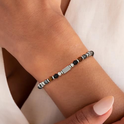 Image of Natural Healing Crystal Bracelet for Women, Triple Protection Anxiety Relief New Beginnings Good Luck Empath Protection Jewelry Gift for Friends Daughter Mom 6.5+1.8 Inches