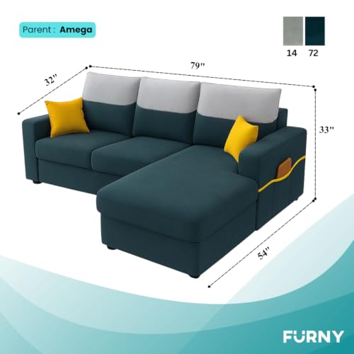 Image of Furny Tokiaa 4 Seater Fabric RHS L Shape Sofa Set (Greenish Teal) | Soft Velvet Fabric | Modern Design | Comfortable Seating | Living Room Furniture