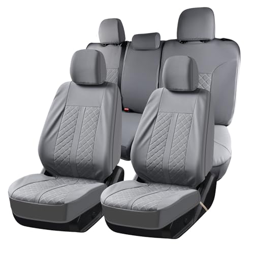 Image of Truckiipa Seat Covers for Tacoma Full Set Leather Truck Seat Covers Waterproof Car Seat Cover Cushion Custom Fit for 2005-2015 Toyota Tacoma Double Crew Cab, Full Set, Gray
