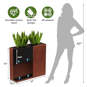 Cyc large corten steel planter box outdoor 30 h x 34 w x 10 dtall rectangular metal rusted planters with grow bagnaturally rusting steel flower potrustic decor for patiogardendeckbackyard  urban country home decor