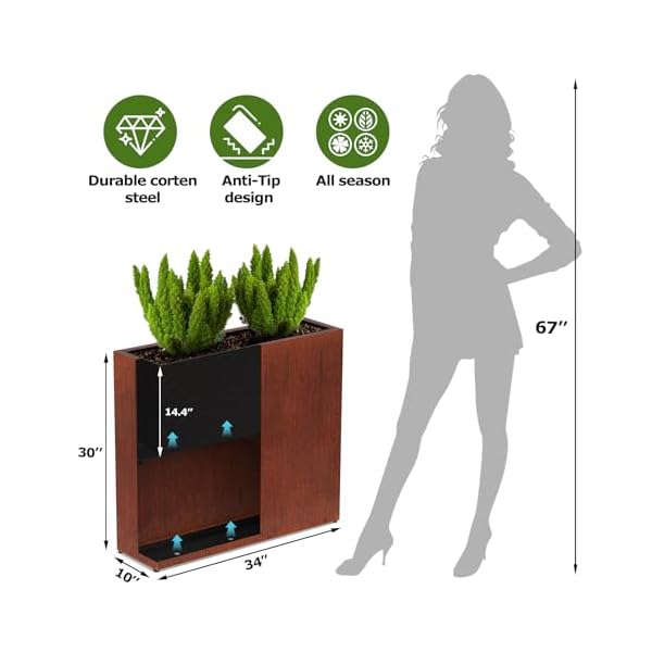 Cyc large corten steel planter box outdoor 30 h x 34 w x 10 dtall rectangular metal rusted planters with grow bagnaturally rusting steel flower potrustic decor for patiogardendeckbackyard  urban country home decor