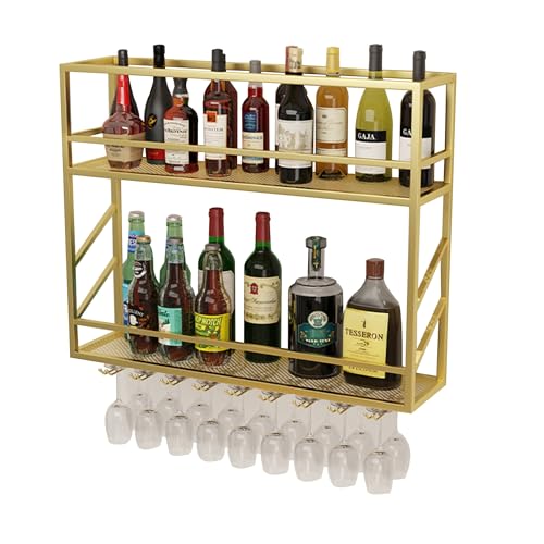 Étagère à vin murale flottante avec meuble de rangement bouteilles alcool et verres