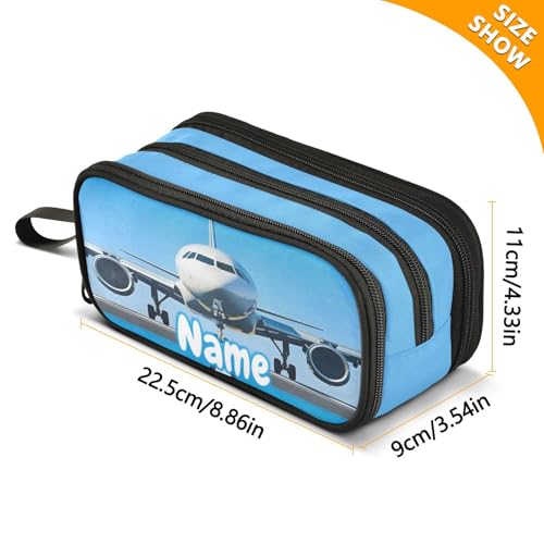 Image of Custom White Airplane Aircraft Pencil Case Box Boys Girls Personalized Name Large Pencil Pouch Stationery Pen Bag Organizer for Kids Adults School Office
