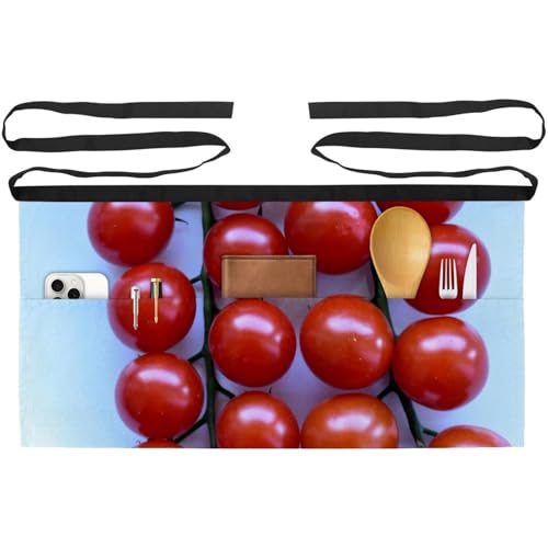 Lot de 3 tabliers de chef courts à 3 poches coloris rouge tomate et multicolore 60x30.5cm