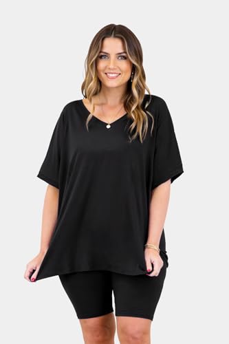 RITERA Plus Size 2 Piece Outfits For Women Shorts Sleeve Biker Shorts Summer Tracksuit V Neck Spilt Hem XL-5XL3